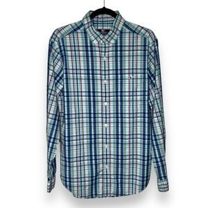 Vineyard Vines Shep and Ian Classic Fit Tucker Shirt Blue Green Plaid Men Medium